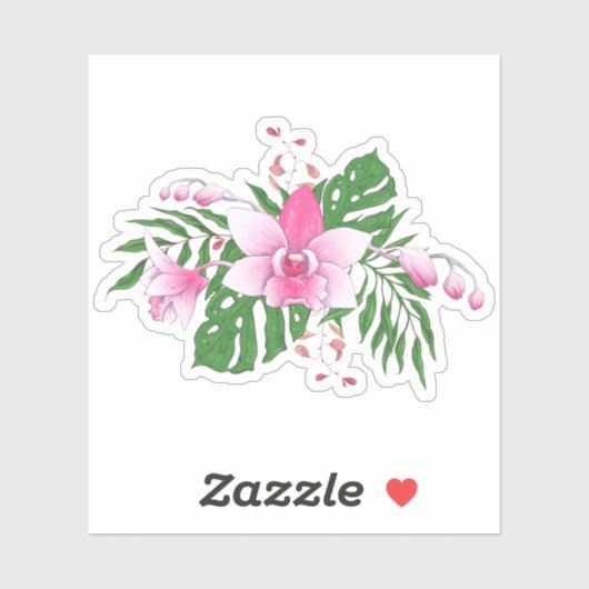 Kleurrijke tropische bloemen en bladeren arrangeme sticker (Vel)