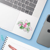 Kleurrijke tropische bloemen en bladeren arrangeme sticker (Laptop met iPhone)
