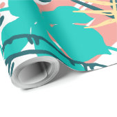 Kleurrijke tropische bloemen en bladeren collage cadeaupapier (Rol Hoek)