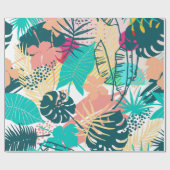 Kleurrijke tropische bloemen en bladeren collage cadeaupapier (Vlak)