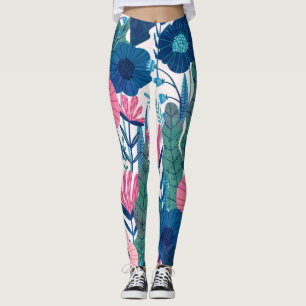 Kleurrijke tropische bloemen en bladeren collage leggings