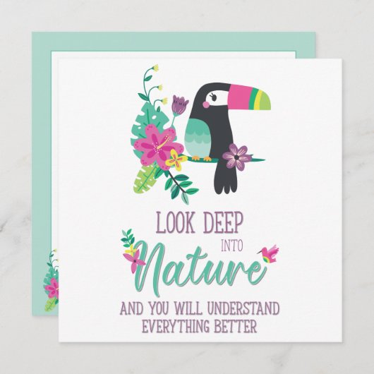 kleurrijke tropische bloemen en inspirerend toucan (Voorkant / Achterkant)