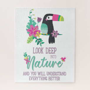 kleurrijke tropische bloemen en inspirerend toucan legpuzzel