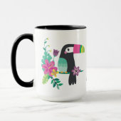 kleurrijke tropische bloemen en inspirerend toucan mok (Links)