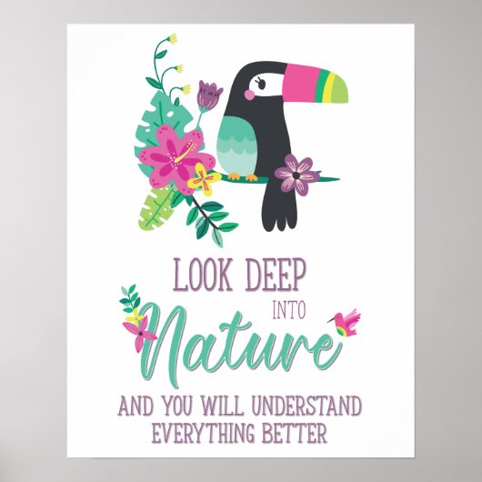 kleurrijke tropische bloemen en inspirerend toucan poster (Voorkant)