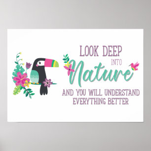kleurrijke tropische bloemen en inspirerend toucan poster