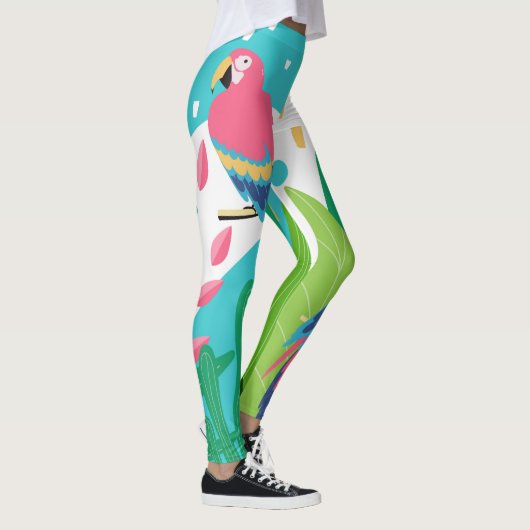 Kleurrijke tropische bloemen en vogelcollage leggings (Rechts)