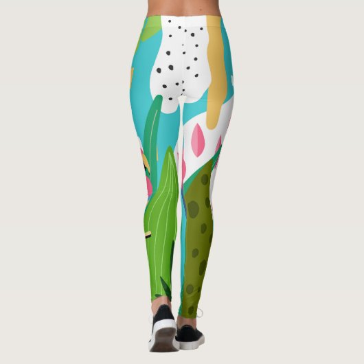 Kleurrijke tropische bloemen en vogelcollage leggings (Achterkant)