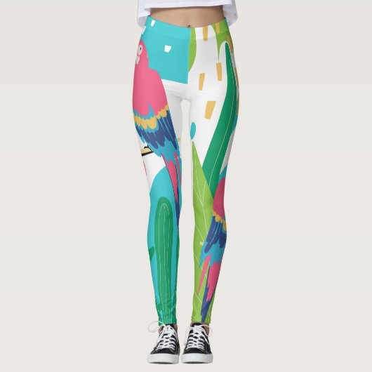 Kleurrijke tropische bloemen en vogelcollage leggings (Voorkant)