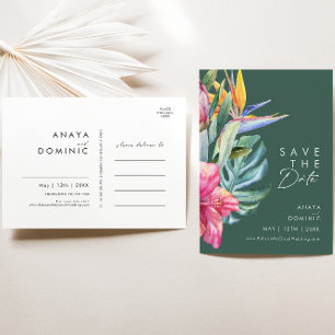 Kleurrijke Tropische Bloemen   Groene Bewaar De Da Uitnodiging Briefkaart