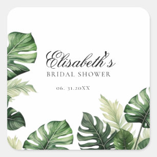 Kleurrijke Tropische Bloemen   Groene bruidsdouche Vierkante Sticker