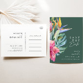 Kleurrijke Tropische Bloemen | Groene Save The Dat Uitnodiging Briefkaart