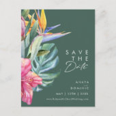 Kleurrijke Tropische Bloemen | Groene Save The Dat Uitnodiging Briefkaart (Voorkant)