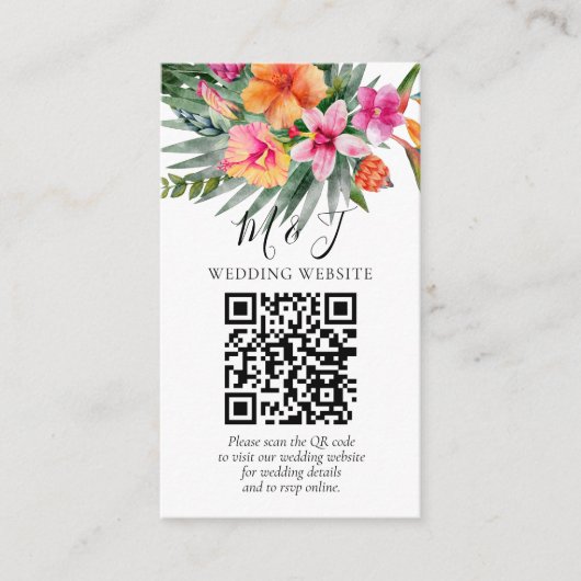 Kleurrijke Tropische Bloemen Huwelijk QR Code Deta Informatiekaartje (Voorkant)