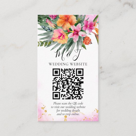 Kleurrijke Tropische Bloemen Huwelijk QR Code Deta Informatiekaartje (Voorkant)