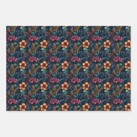 Kleurrijke Tropische Bloemen Inpakpapier Vel (Voorkant)