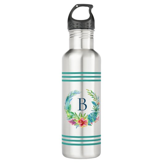 Kleurrijke Tropische Bloemen Krans Aangepaste Mono Waterfles (Voorkant)