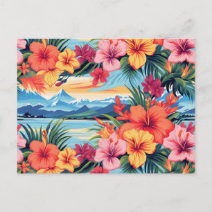 Kleurrijke Tropische Bloemen & Landschap Briefkaart