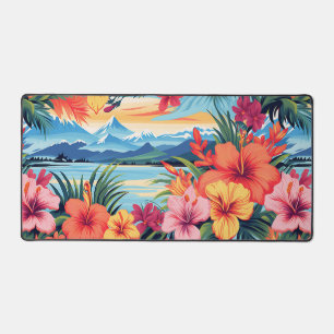 Kleurrijke tropische bloemen & landschap bureaumat