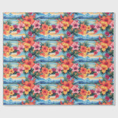 Kleurrijke tropische bloemen & landschap cadeaupapier (Vlak)