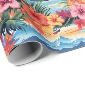 Kleurrijke tropische bloemen & landschap cadeaupapier (Rol Hoek)