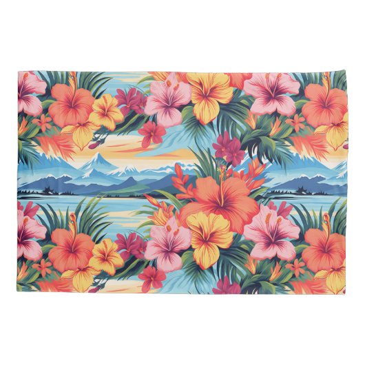 Kleurrijke tropische bloemen & landschap kussensloop (Achterkant)