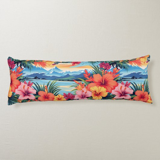 Kleurrijke tropische bloemen & landschap lichaamskussen (Achterkant)