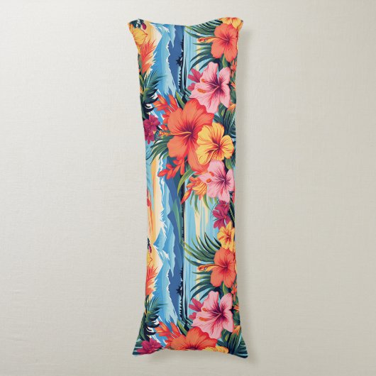 Kleurrijke tropische bloemen & landschap lichaamskussen (Voorkant Verticaal)