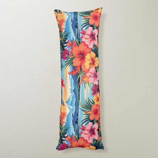 Kleurrijke tropische bloemen & landschap lichaamskussen (Achterkant (Verticaal))