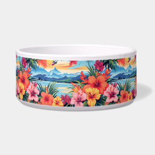 Kleurrijke tropische bloemen & landschap voerbakje