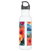 Kleurrijke tropische bloemen & landschap waterfles (Achterkant)