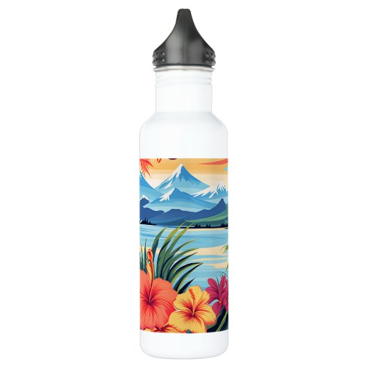 Kleurrijke tropische bloemen & landschap waterfles (Links)