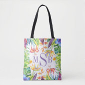 Kleurrijke tropische bloemen lijst Monogram Tote Bag (Voorkant)