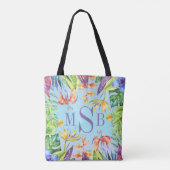 Kleurrijke tropische bloemen lijst Monogram Tote Bag (Achterkant)