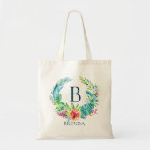 Kleurrijke tropische bloemen met monogram tote bag (Voorkant)