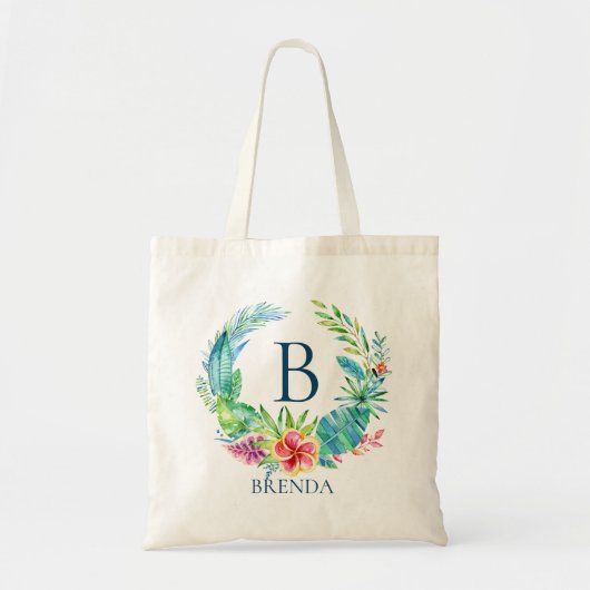 Kleurrijke tropische bloemen met monogram tote bag (Voorkant)