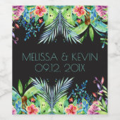 Kleurrijke tropische bloemen onze trouwdag wijn etiket (Enkel label)