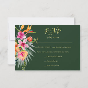 Kleurrijke Tropische Bloemen Oranje Roze Huwelijks RSVP Kaartje