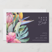 Kleurrijke Tropische Bloemen | Paars Horizontaal Save The Date (Voorkant)