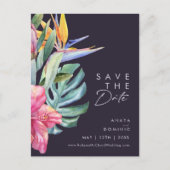 Kleurrijke Tropische Bloemen | Paarse Save The Dat Uitnodiging Briefkaart (Voorkant)