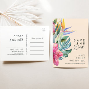 Kleurrijke Tropische Bloemen Perzik Bewaar de Da Uitnodiging Briefkaart