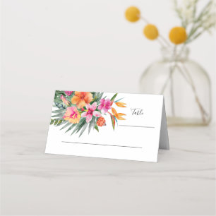 Kleurrijke Tropische Bloemen Roze & Oranje Bruilof Plaatskaartje