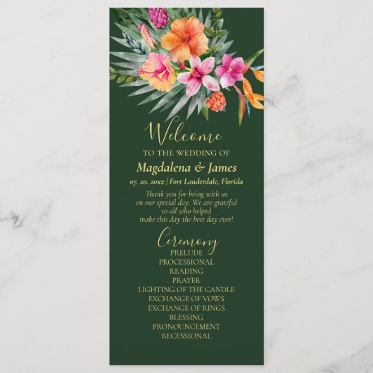 Kleurrijke tropische bloemen roze Sinaasappel brui Programmakaart (Voorkant)