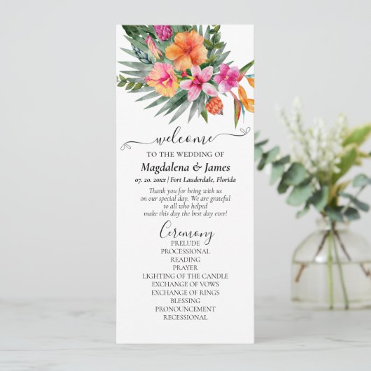 Kleurrijke tropische bloemen roze Sinaasappel brui Programmakaart (Staand voorkant)