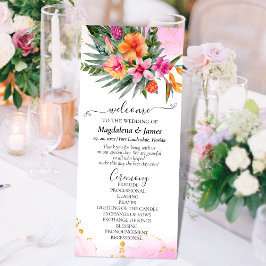 Kleurrijke tropische bloemen roze Sinaasappel brui Programmakaart