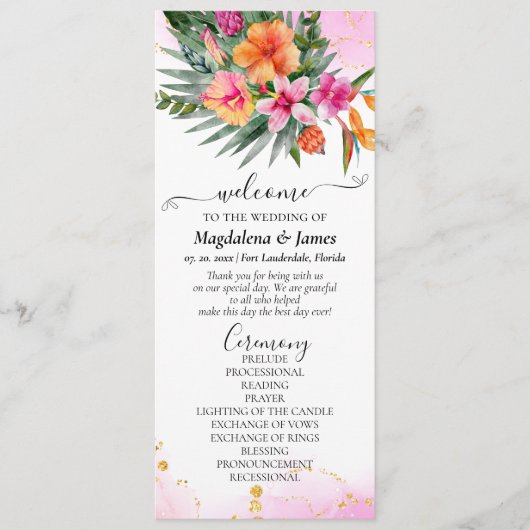 Kleurrijke tropische bloemen roze Sinaasappel brui Programmakaart (Voorkant)