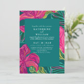 Kleurrijke Tropische Bloemen Smaragd groene bruilo Kaart (Staand voorkant)