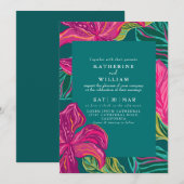 Kleurrijke Tropische Bloemen Smaragd groene bruilo Kaart (Voorkant / Achterkant)