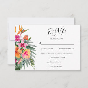 Kleurrijke Tropische Bloemen Trouwmenu Keuze RSVP Kaartje
