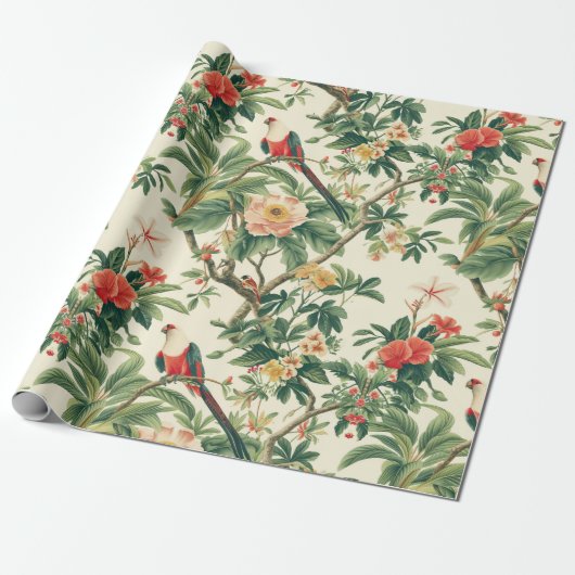 Kleurrijke tropische bloemen Vogels Cadeaupapier (Uitgerold)